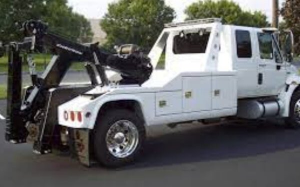 White truck heavy duty towing