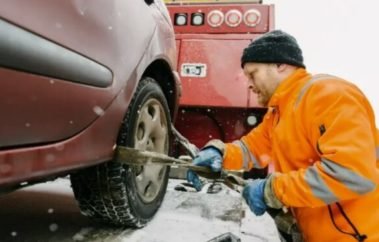 Winter flatbed towing service